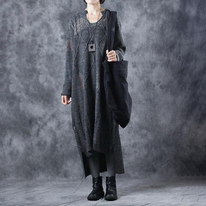 High Low Hem Split Buttons Split Neck Dress