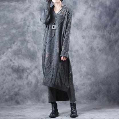 High Low Hem Split Buttons Split Neck Dress