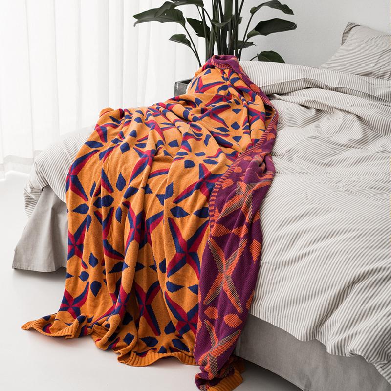 Cotton Winter Geometry Knitted Jacquard Soft Blanket