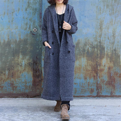 Plus Size - Double Breasted Pure Color Warm Overcoat