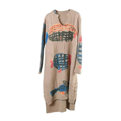High Low Hem Split Buttons Split Neck Dress