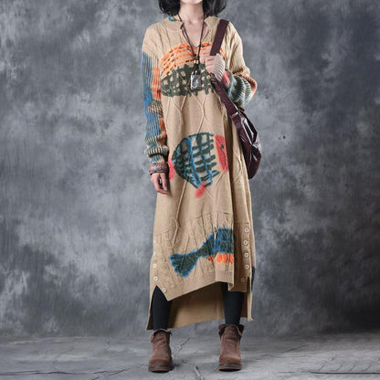 High Low Hem Split Buttons Split Neck Dress