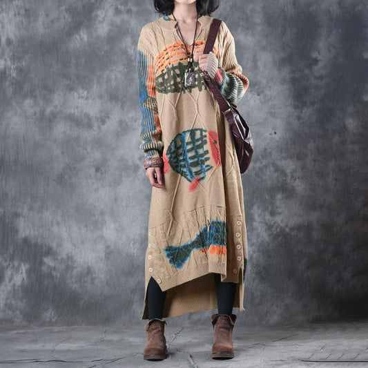 High Low Hem Split Buttons Split Neck Dress