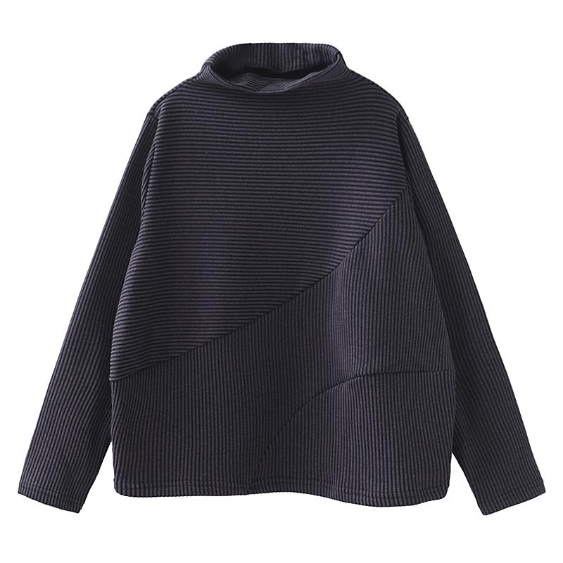 Plus Size - Casual Loose Striped Thermal Sweatshirt