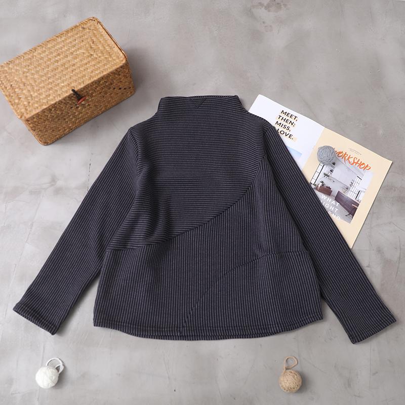 Plus Size - Casual Loose Striped Thermal Sweatshirt