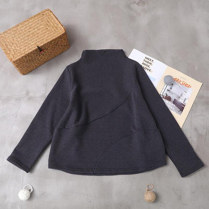 Plus Size - Casual Loose Striped Thermal Sweatshirt