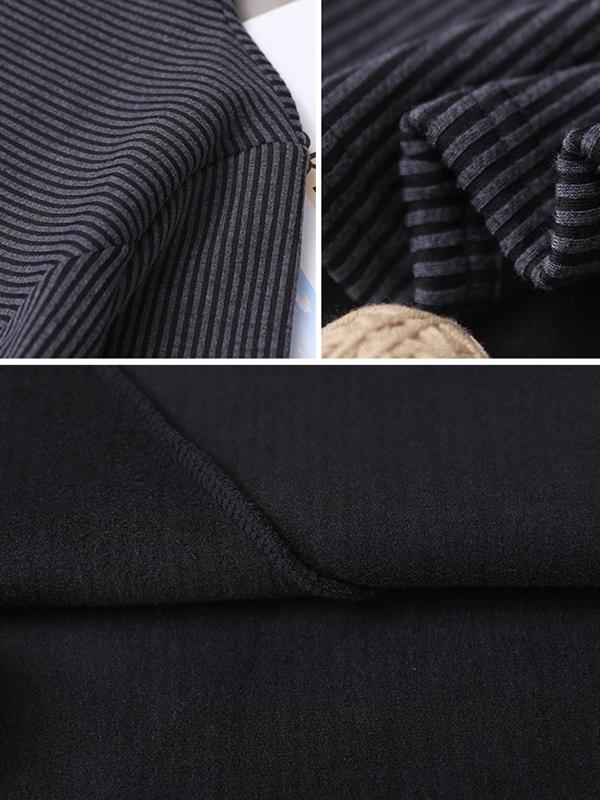 Plus Size - Casual Loose Striped Thermal Sweatshirt