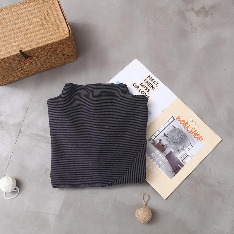 Plus Size - Casual Loose Striped Thermal Sweatshirt