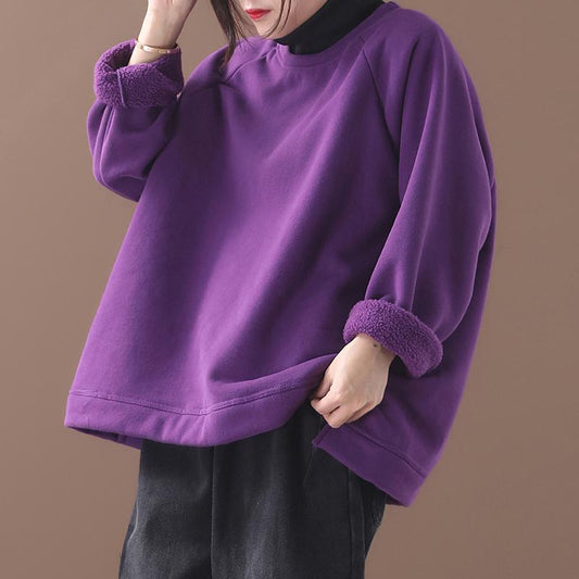 Plus Size - Casual Solid Color Turtleneck Sweatshirt
