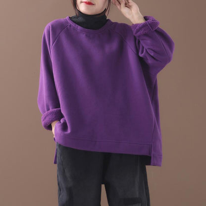 Plus Size - Casual Solid Color Turtleneck Sweatshirt