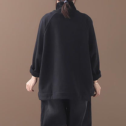 Plus Size - Casual Solid Color Turtleneck Sweatshirt
