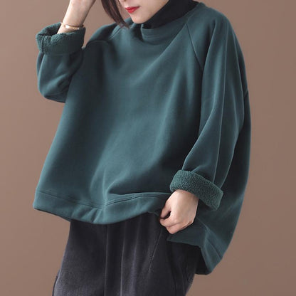 Plus Size - Casual Solid Color Turtleneck Sweatshirt