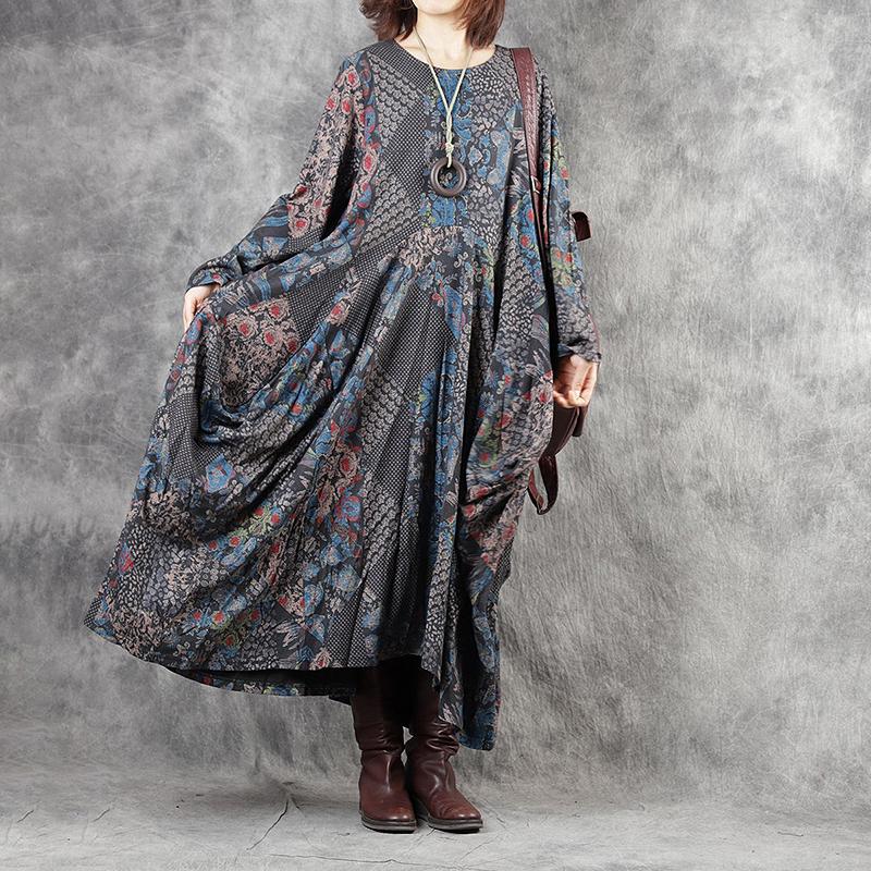 Winter Print Irregular Long Sleeve Dress