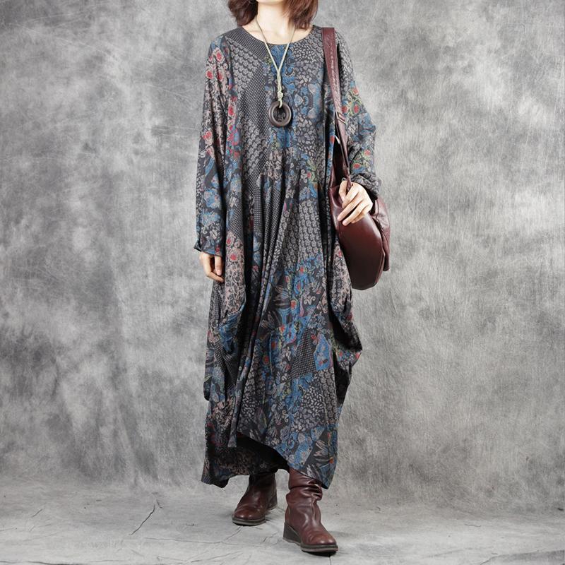 Winter Print Irregular Long Sleeve Dress