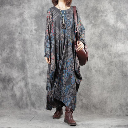 Winter Print Irregular Long Sleeve Dress