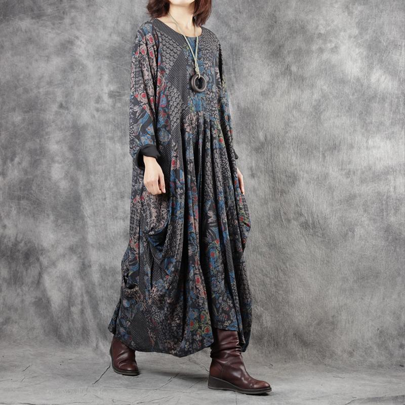 Winter Print Irregular Long Sleeve Dress
