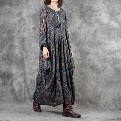 Winter Print Irregular Long Sleeve Dress