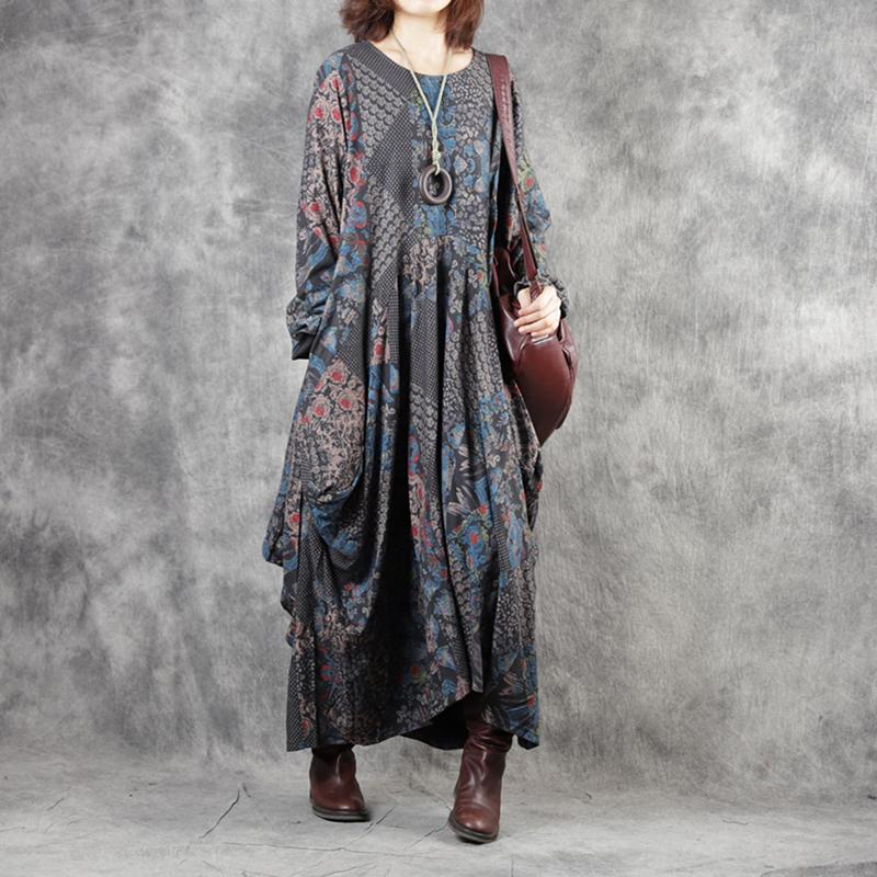 Winter Print Irregular Long Sleeve Dress