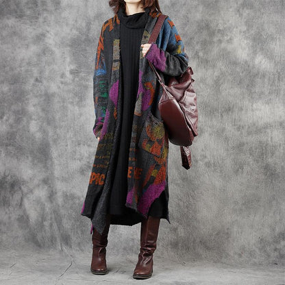 Retro Printed Comfortable Split Hem Winter Coat