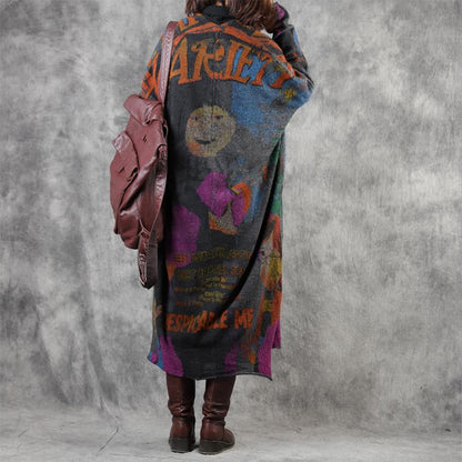 Retro Printed Comfortable Split Hem Winter Coat