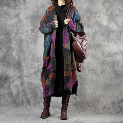 Retro Printed Comfortable Split Hem Winter Coat