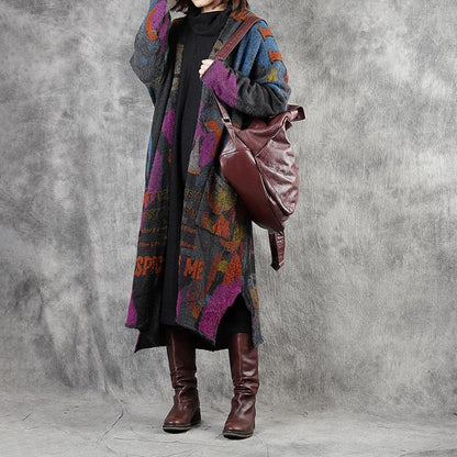 Retro Printed Comfortable Split Hem Winter Coat