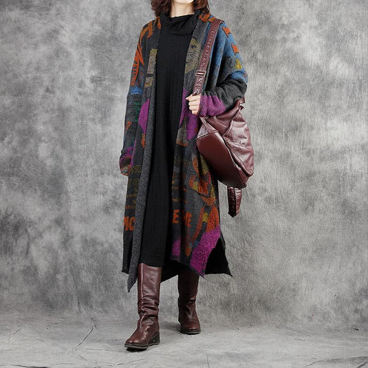 Retro Printed Comfortable Split Hem Winter Coat