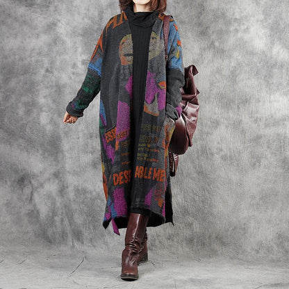 Retro Printed Comfortable Split Hem Winter Coat