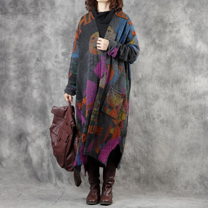 Retro Printed Comfortable Split Hem Winter Coat