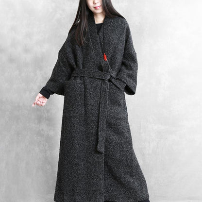 Plus Size - Simple V-neck Thermal Autumn Winter Woolen Coat