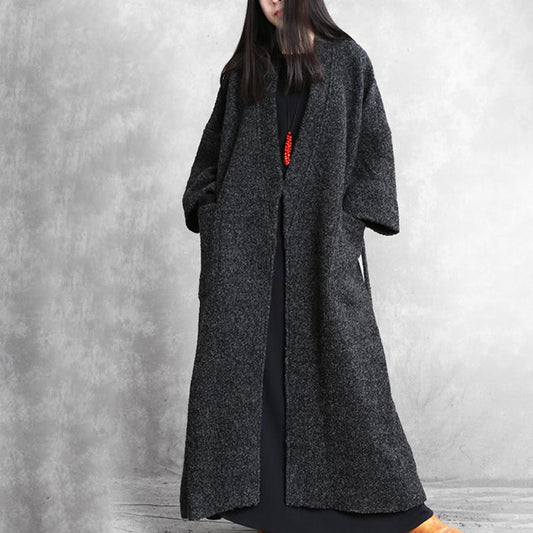 Plus Size - Simple V-neck Thermal Autumn Winter Woolen Coat