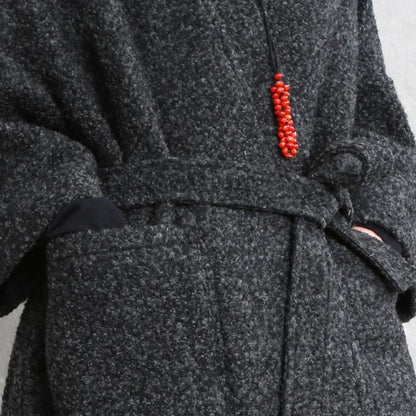 Plus Size - Simple V-neck Thermal Autumn Winter Woolen Coat