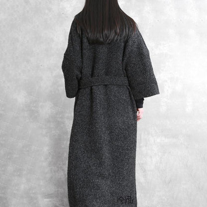 Plus Size - Simple V-neck Thermal Autumn Winter Woolen Coat