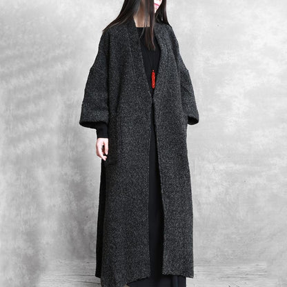Plus Size - Simple V-neck Thermal Autumn Winter Woolen Coat