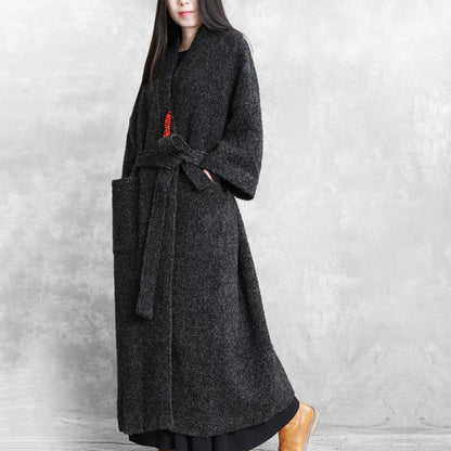 Plus Size - Simple V-neck Thermal Autumn Winter Woolen Coat