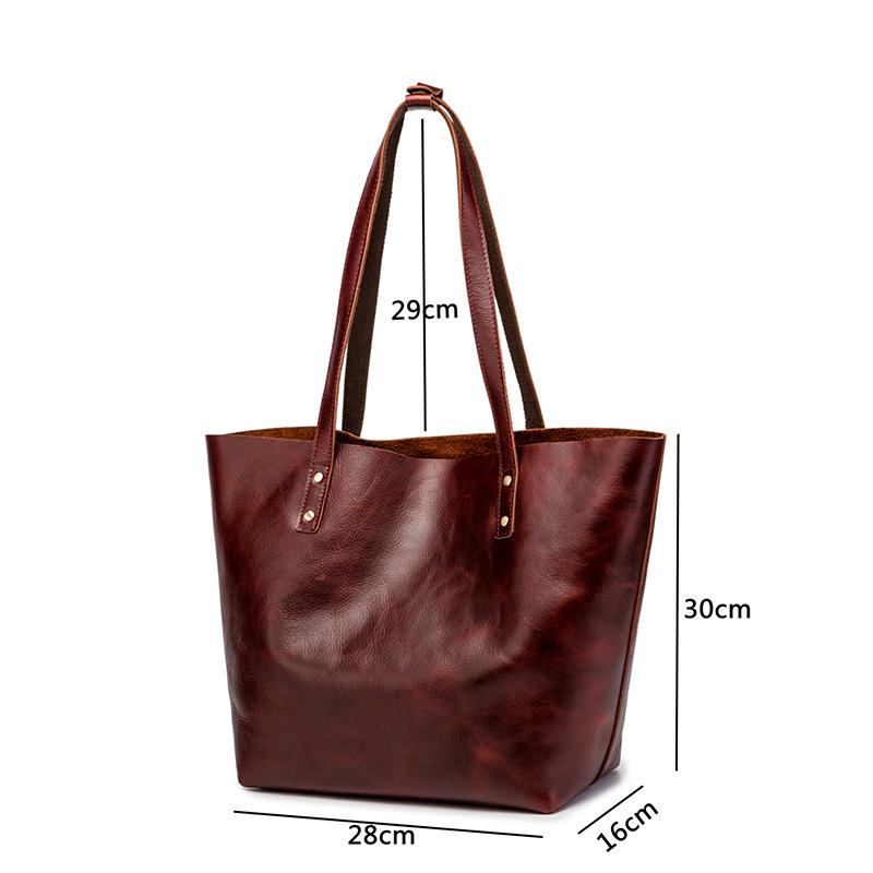 Simple Solid Color Leather Tote Bag - Brown
