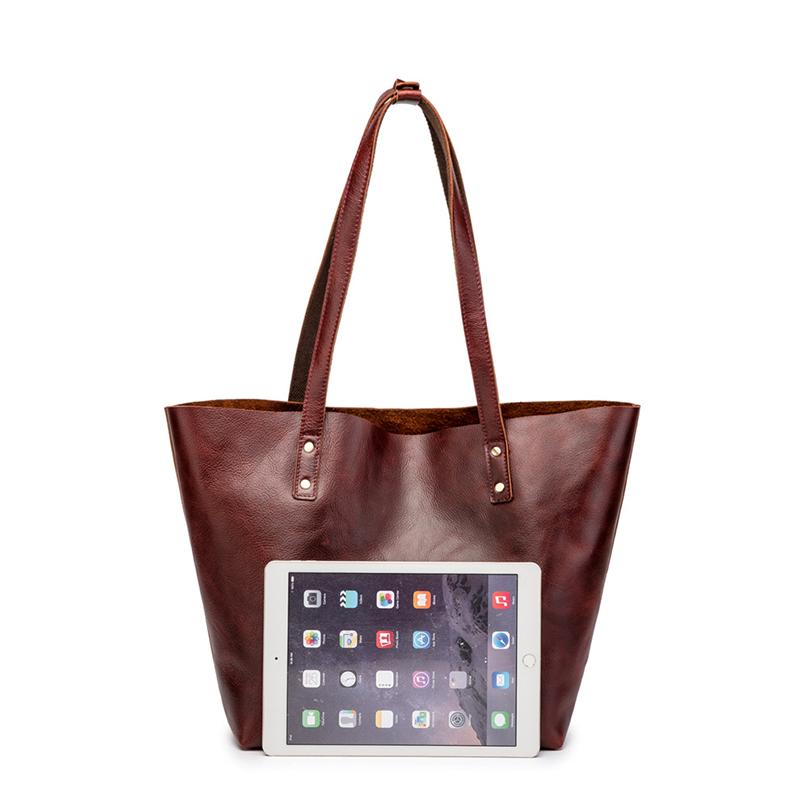 Simple Solid Color Leather Tote Bag - Brown