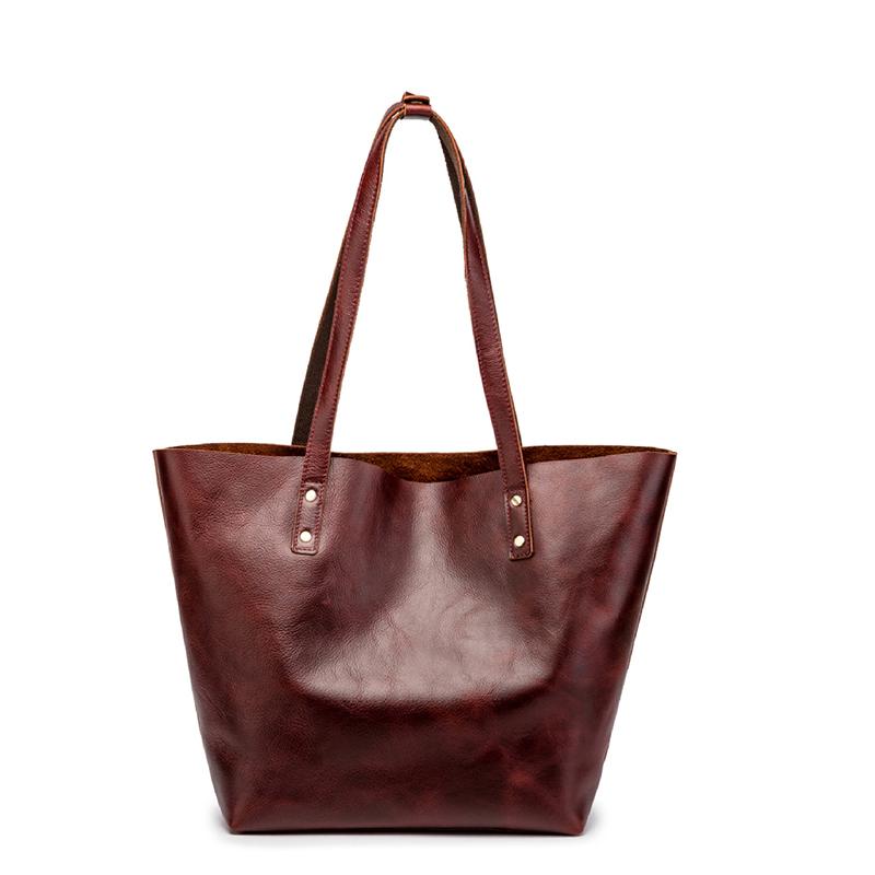 Simple Solid Color Leather Tote Bag - Brown