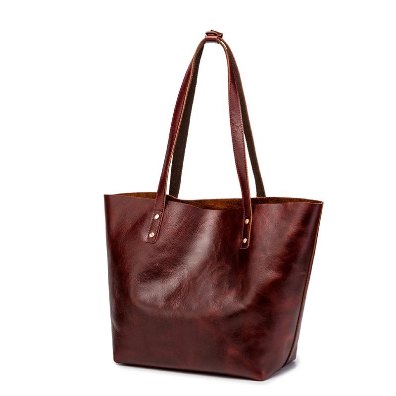 Simple Solid Color Leather Tote Bag - Brown