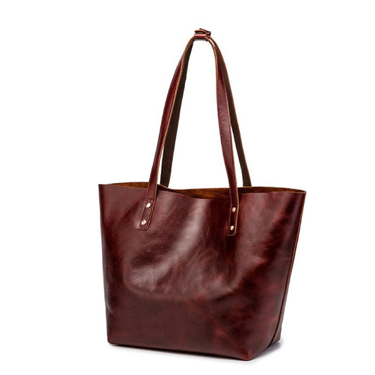 Simple Solid Color Leather Tote Bag - Brown