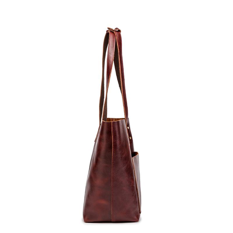 Simple Solid Color Leather Tote Bag - Brown