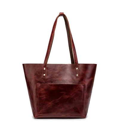 Simple Solid Color Leather Tote Bag - Brown