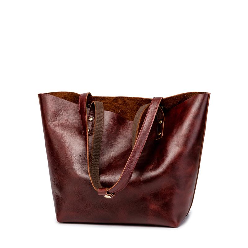 Simple Solid Color Leather Tote Bag - Brown