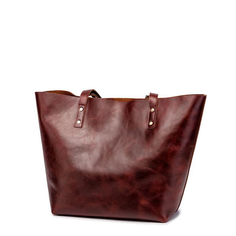 Simple Solid Color Leather Tote Bag - Brown