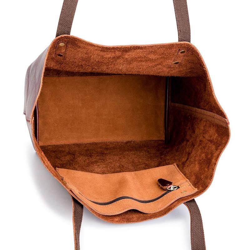 Simple Solid Color Leather Tote Bag - Brown