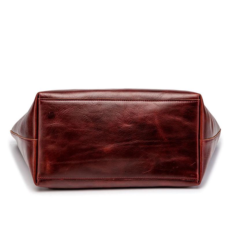 Simple Solid Color Leather Tote Bag - Brown