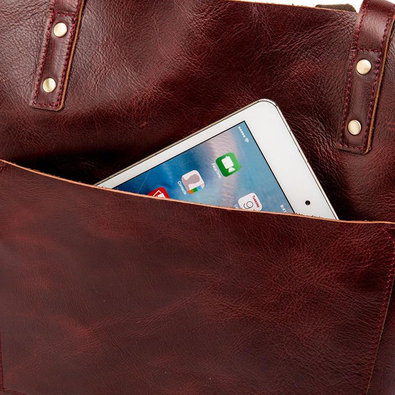 Simple Solid Color Leather Tote Bag - Brown