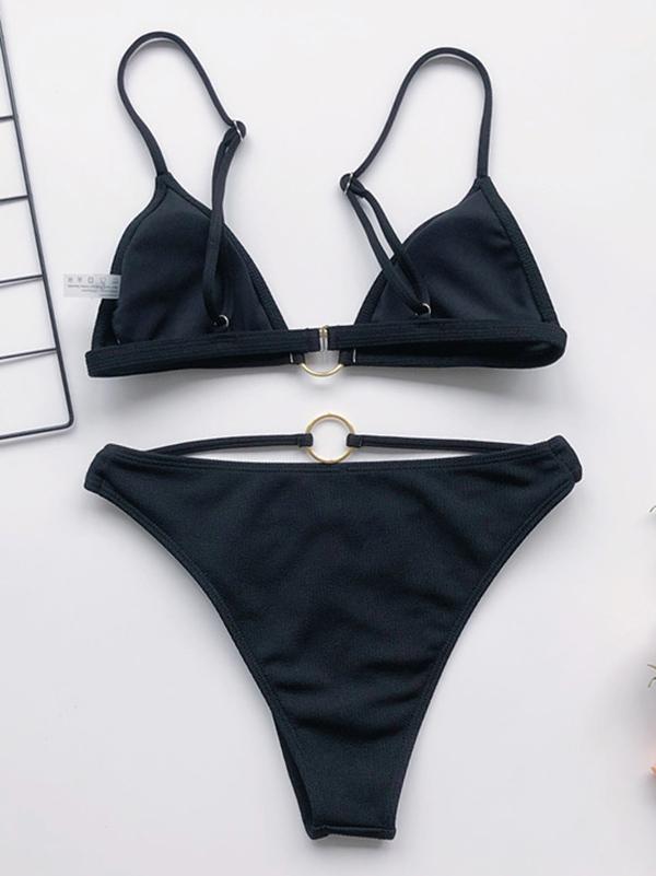 Solid Color Bandage Triangles Split Bikini Swimsuit