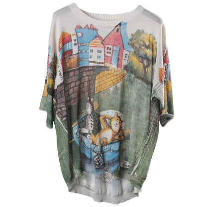 2019 New Literary Irregular Three Quarter Sleeve Knitted Sweater