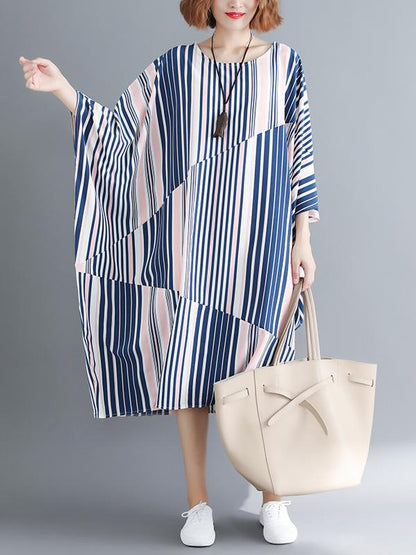 Casual Striped Printed Split-joint Long Dress